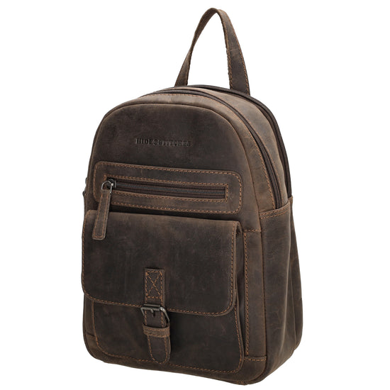 Lederrucksack 20,5 x 28,5cm in Dunkelbraun mit Reißverschluss und Vortasche - leder-accessoires.com