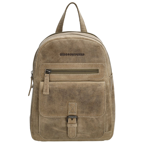 Lederrucksack 20,5 x 28,5cm in Sand mit Reißverschluss und Vortasche - leder-accessoires.com