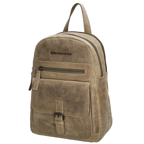 Lederrucksack 20,5 x 28,5cm in Sand mit Reißverschluss und Vortasche - leder-accessoires.com