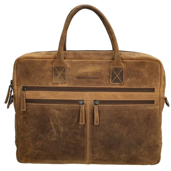 Businesstasche 40 x 30,5cm in Cognac mit Reißverschluss - leder-accessoires.com