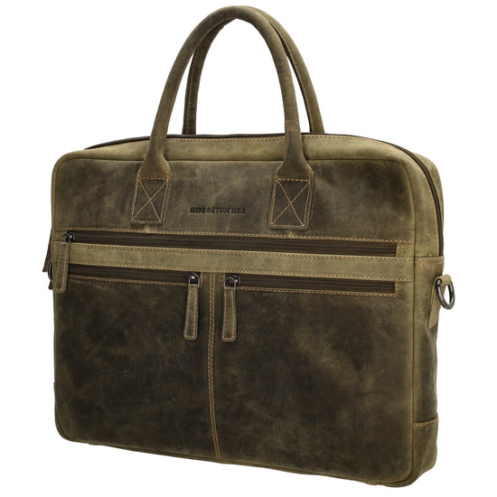 Businesstasche 40 x 30,5cm in Olivgrün mit Reißverschluss - leder-accessoires.com