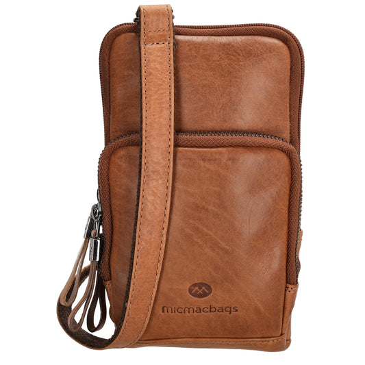 Handytasche| Mini Bag 11 x 19cm in Cognac aus Leder mit Vortasche