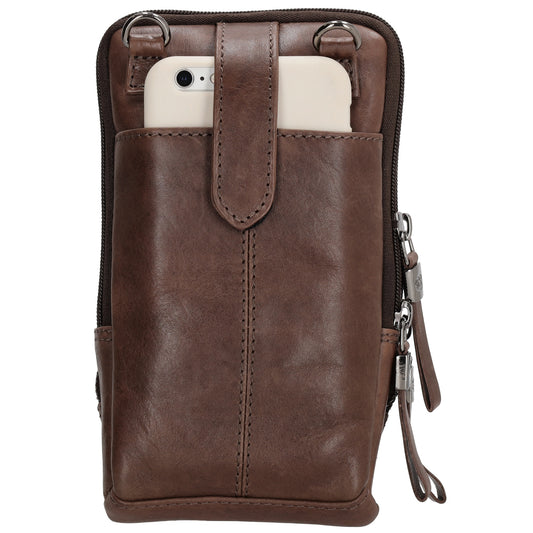 Handytasche| Mini Bag 11 x 19cm in Braun aus Leder mit Vortasche