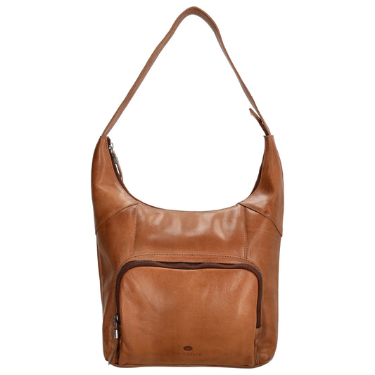 Schultertasche in Cognac 26 x 28cm mit Reißverschluss aus Leder