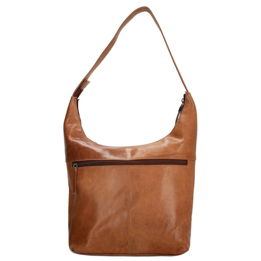 Schultertasche in Cognac 26 x 28cm mit Reißverschluss aus Leder