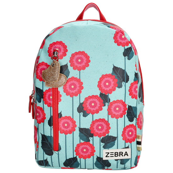 Kinderrucksack 25x35cm mit Blumenmuster in Türkis - leder-accessoires.com