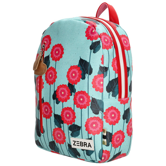 Kinderrucksack 25x35cm mit Blumenmuster in Türkis - leder-accessoires.com