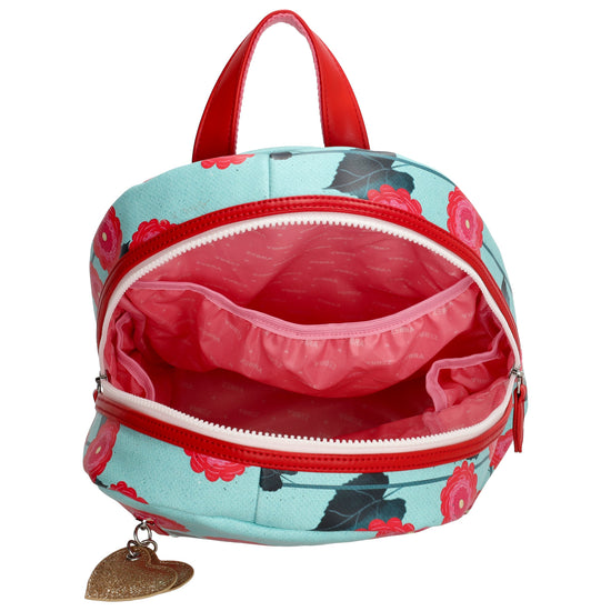 Kinderrucksack 25x35cm mit Blumenmuster in Türkis - leder-accessoires.com