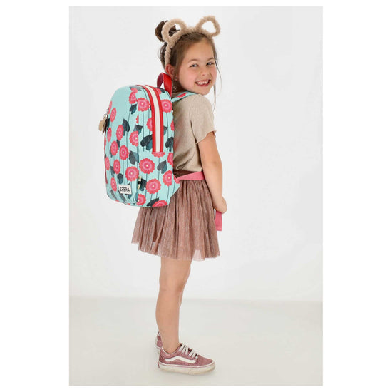 Kinderrucksack 25x35cm mit Blumenmuster in Türkis - leder-accessoires.com