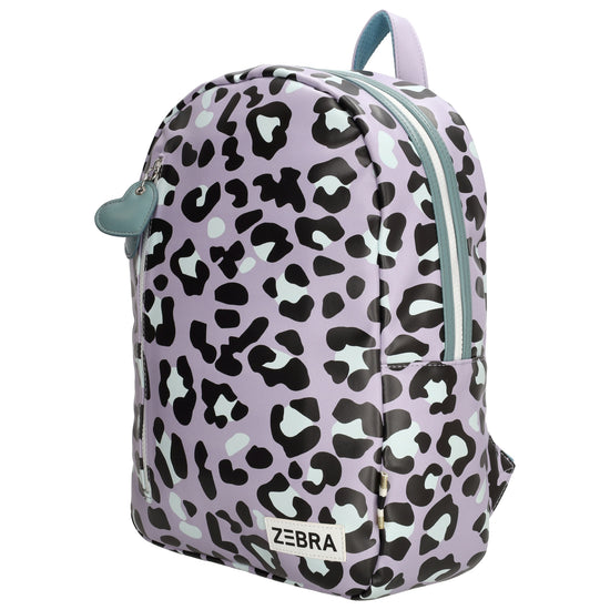 Kinderrucksack 27,5x38cm mit Pantermuster in Lila - leder-accessoires.com