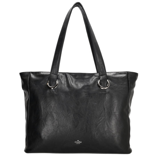 Shopper 43 x 34cm in Schwarz mit Reißverschluss in Lederoptik - leder-accessoires.com