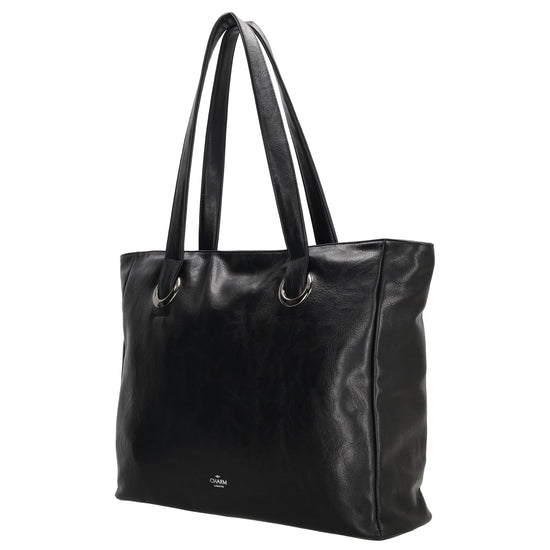 Shopper 43 x 34cm in Schwarz mit Reißverschluss in Lederoptik - leder-accessoires.com