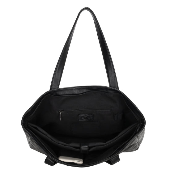 Shopper 43 x 34cm in Schwarz mit Reißverschluss in Lederoptik - leder-accessoires.com