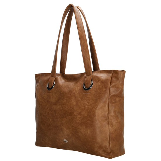 Shopper 43 x 34cm in Cognac mit Reißverschluss in Lederoptik - leder-accessoires.com