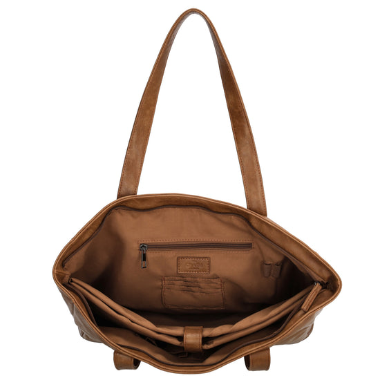 Shopper 43 x 34cm in Cognac mit Reißverschluss in Lederoptik - leder-accessoires.com