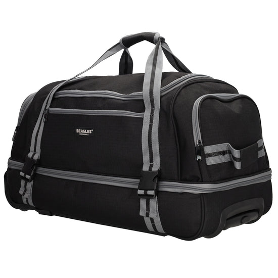 Trolleyreisetasche 60 x 32cm in Schwarz mit separatem Staufach unten - leder-accessoires.com