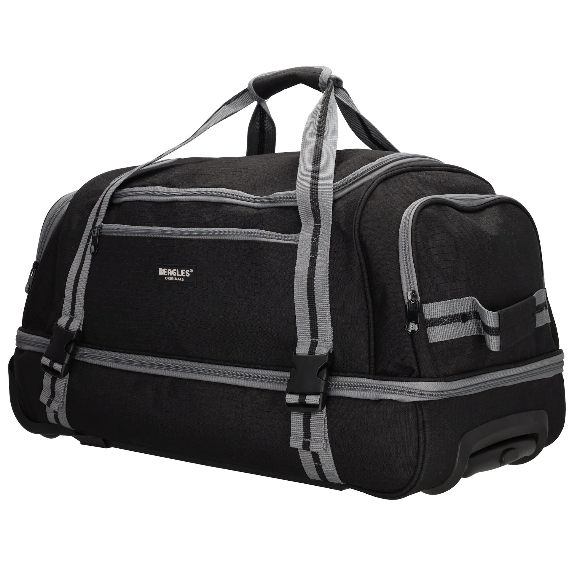 Trolleyreisetasche 60 x 32cm in Schwarz mit separatem Staufach unten - leder-accessoires.com