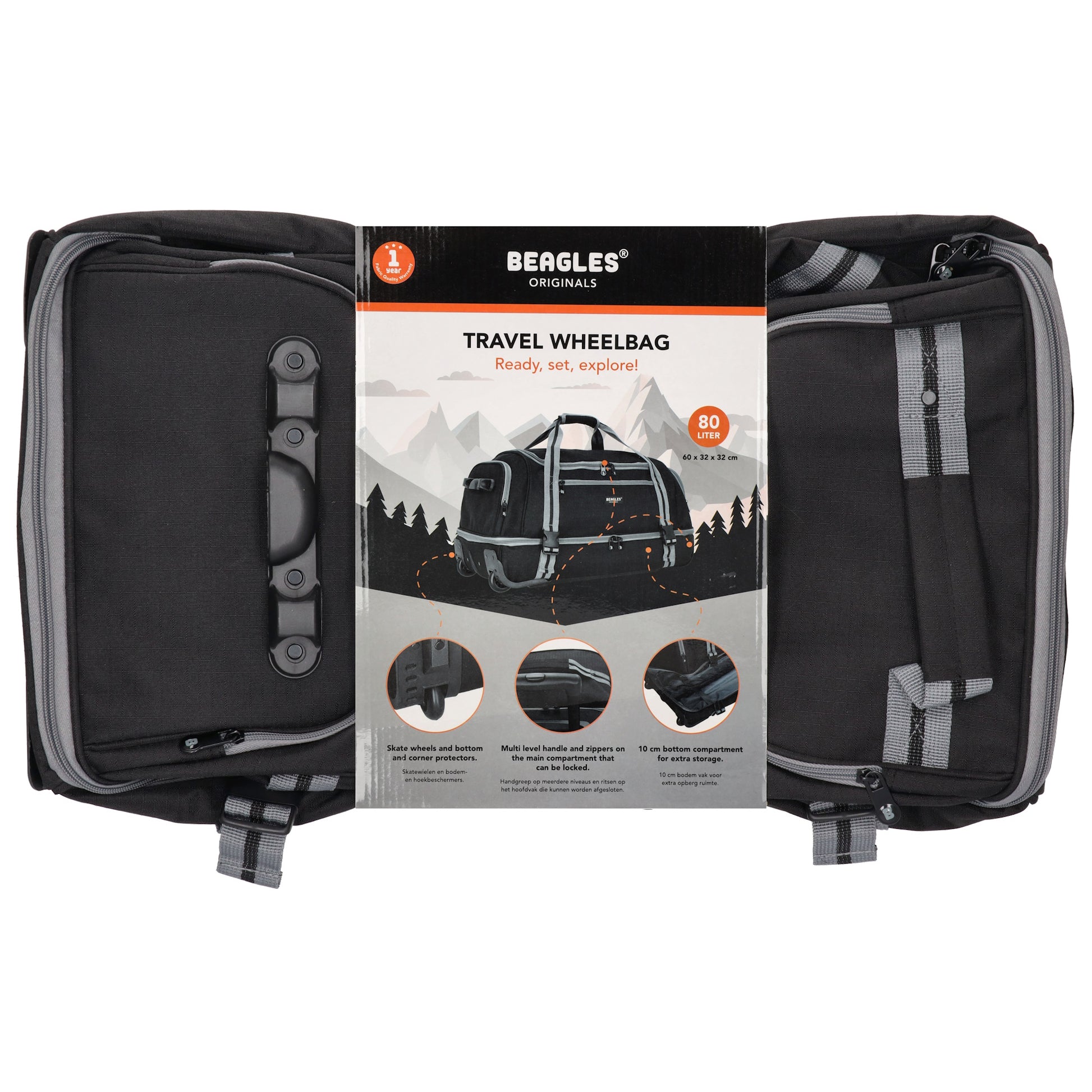 Trolleyreisetasche 60 x 32cm in Schwarz mit separatem Staufach unten - leder-accessoires.com