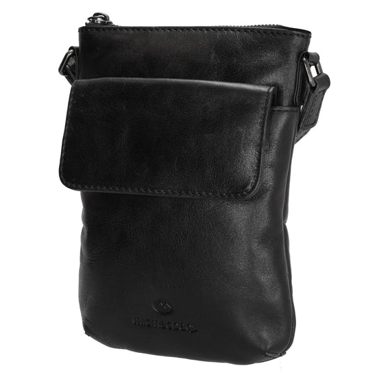 Umhängetasche| Mini Bag 16,5 x 22cm in Schwarz aus Leder mit Vortasche - leder-accessoires.com