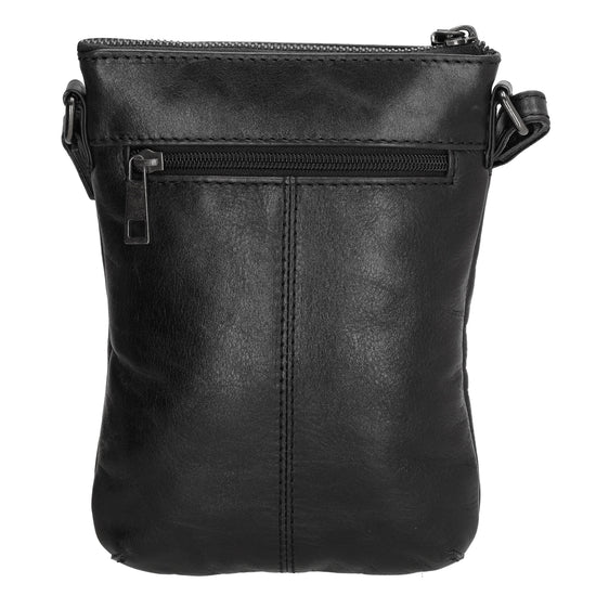 Umhängetasche| Mini Bag 16,5 x 22cm in Schwarz aus Leder mit Vortasche - leder-accessoires.com