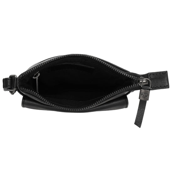 Umhängetasche| Mini Bag 16,5 x 22cm in Schwarz aus Leder mit Vortasche - leder-accessoires.com