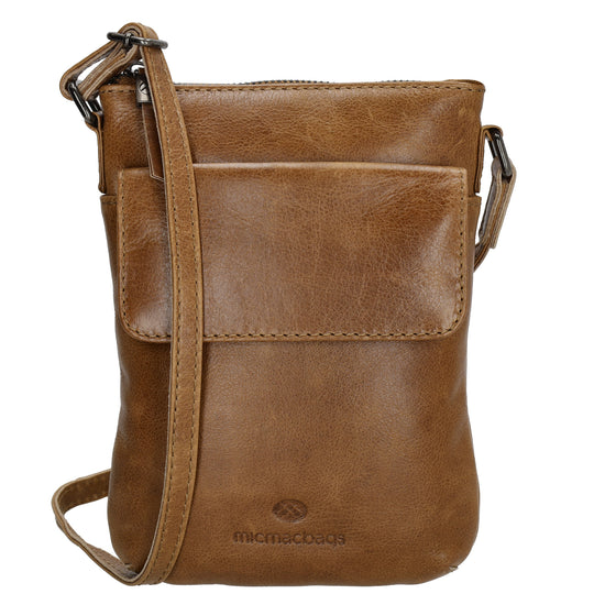 Umhängetasche| Mini Bag 16,5 x 22cm in Braun aus Leder mit Vortasche - leder-accessoires.com