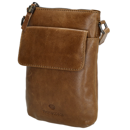 Umhängetasche| Mini Bag 16,5 x 22cm in Braun aus Leder mit Vortasche - leder-accessoires.com