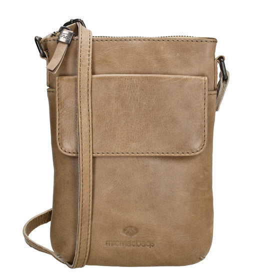 Umhängetasche| Mini Bag 16,5 x 22cm in Taupe aus Leder mit Vortasche - leder-accessoires.com