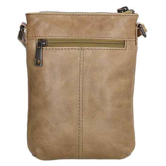 Umhängetasche| Mini Bag 16,5 x 22cm in Taupe aus Leder mit Vortasche - leder-accessoires.com