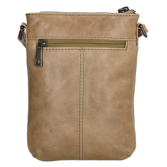 Umhängetasche| Mini Bag 16,5 x 22cm in Taupe aus Leder mit Vortasche