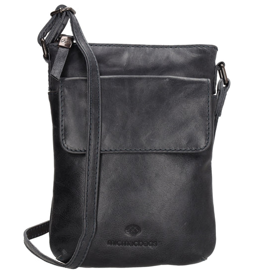 Umhängetasche| Mini Bag 16,5 x 22cm in Dunkelblau aus Leder mit Vortasche - leder-accessoires.com