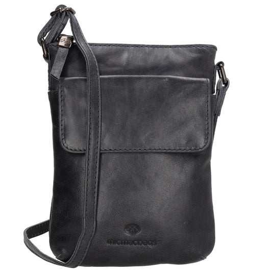 Umhängetasche| Mini Bag 16,5 x 22cm in Dunkelblau aus Leder mit Vortasche
