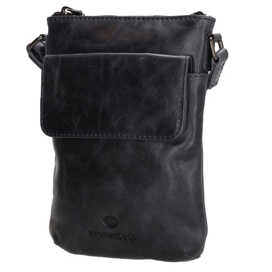 Umhängetasche| Mini Bag 16,5 x 22cm in Dunkelblau aus Leder mit Vortasche - leder-accessoires.com