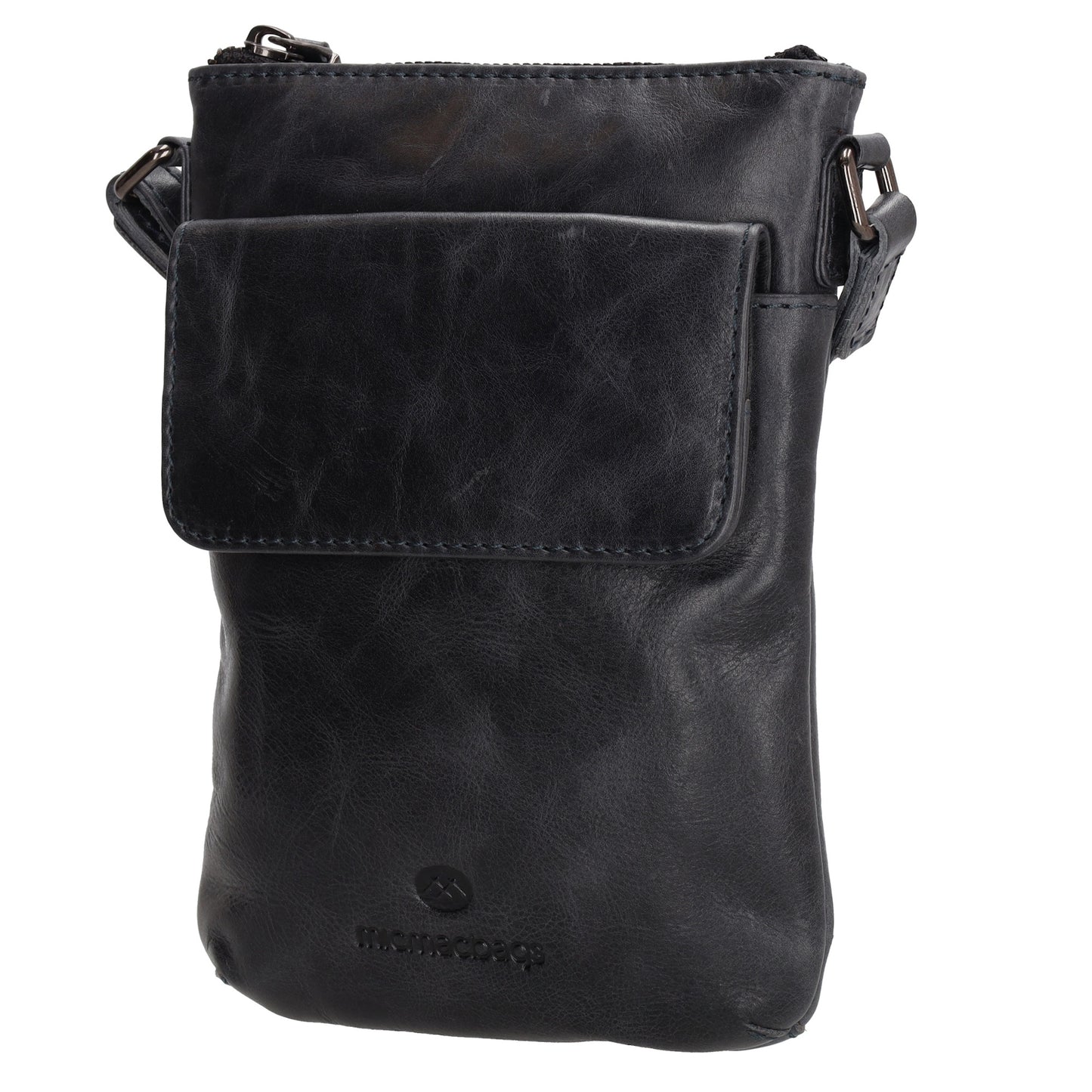 Umhängetasche| Mini Bag 16,5 x 22cm in Dunkelblau aus Leder mit Vortasche