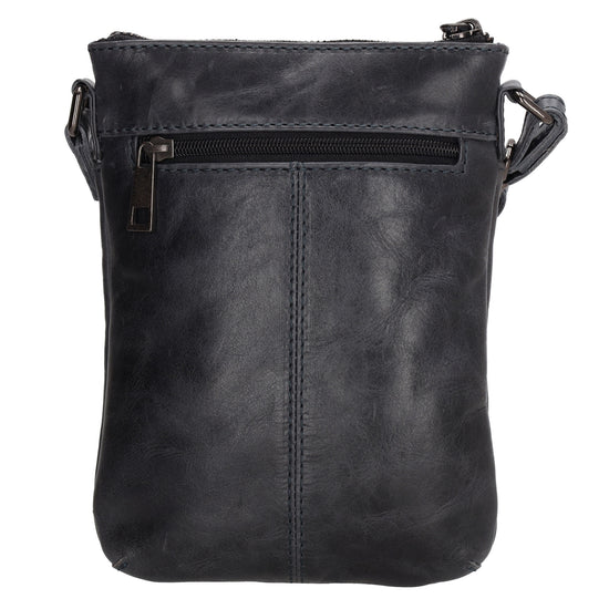 Umhängetasche| Mini Bag 16,5 x 22cm in Dunkelblau aus Leder mit Vortasche - leder-accessoires.com