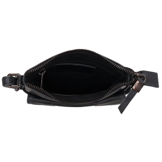 Umhängetasche| Mini Bag 16,5 x 22cm in Dunkelblau aus Leder mit Vortasche - leder-accessoires.com