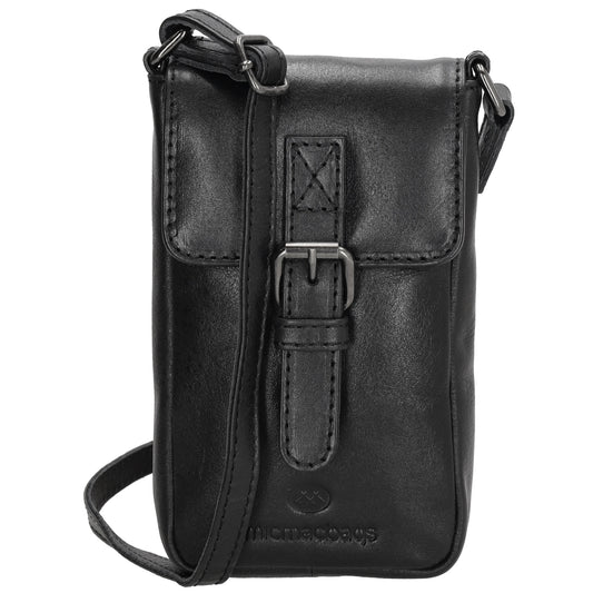 Handytasche| Minibag 10,5 x 16,5cm in Schwarz aus Leder mit Überschlag