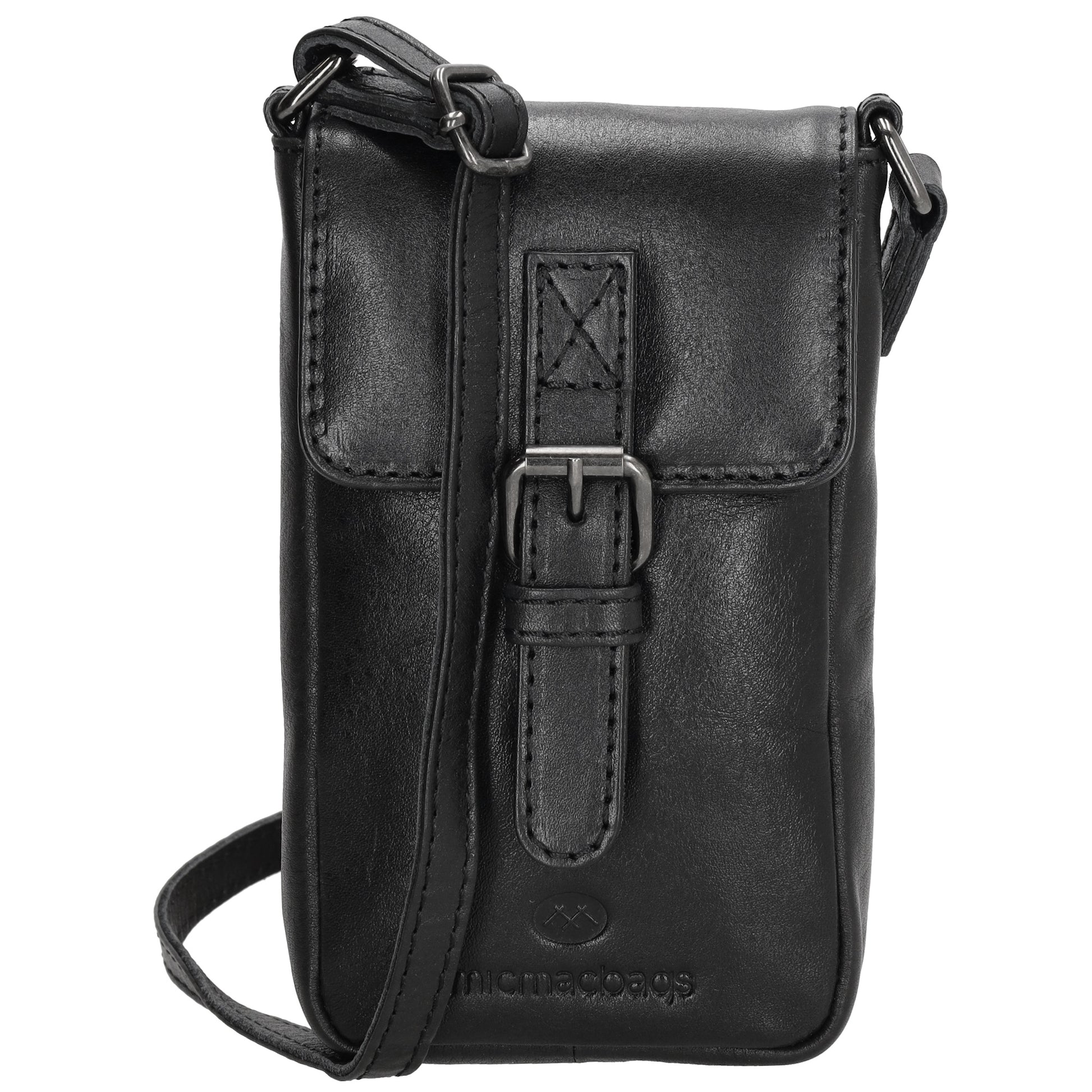 Handytasche| Minibag 10,5 x 16,5cm in Schwarz aus Leder mit Überschlag - leder-accessoires.com