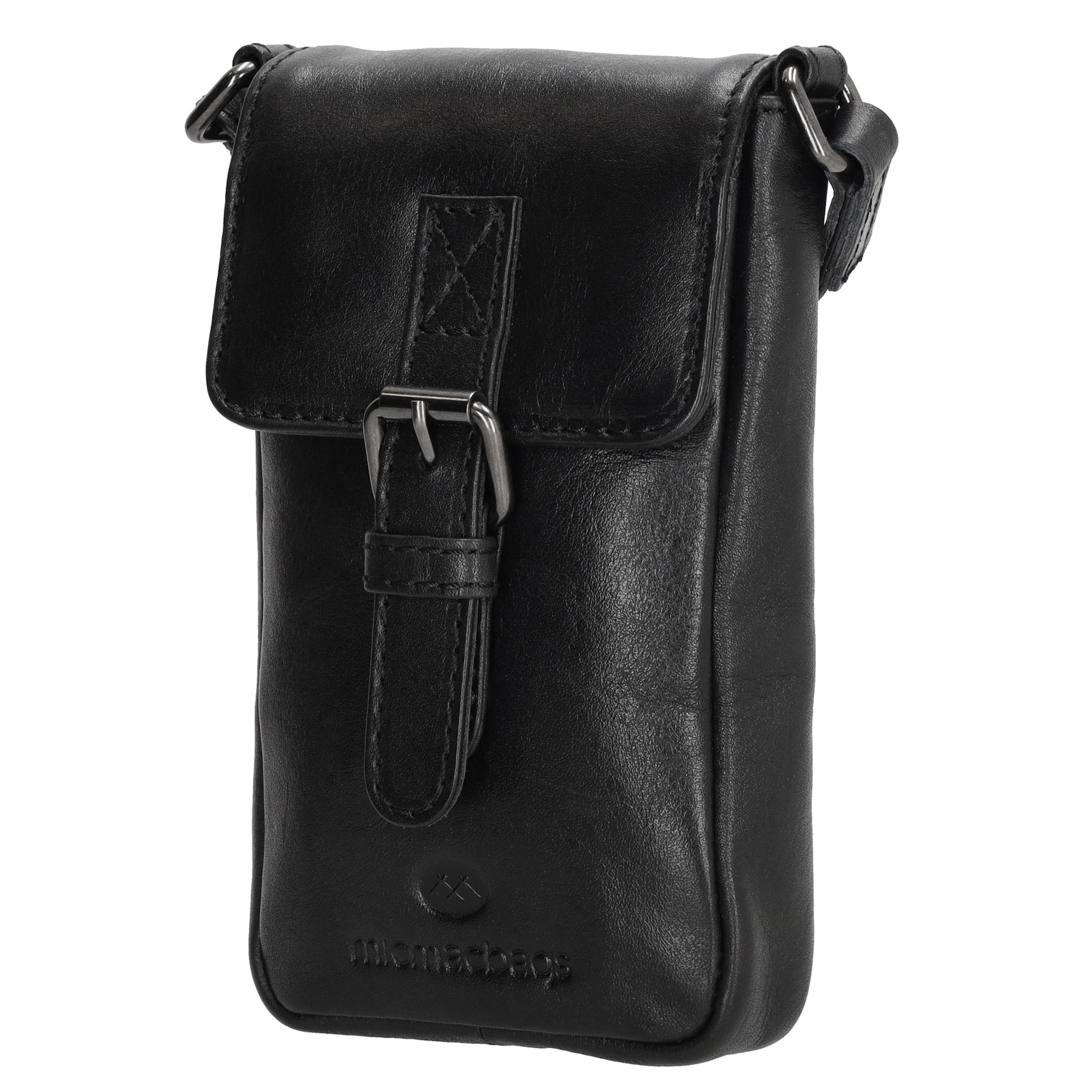 Handytasche| Minibag 10,5 x 16,5cm in Schwarz aus Leder mit Überschlag - leder-accessoires.com
