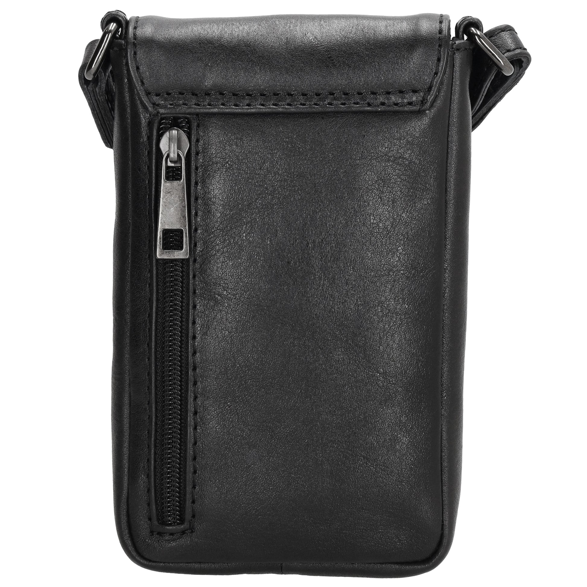 Handytasche| Minibag 10,5 x 16,5cm in Schwarz aus Leder mit Überschlag - leder-accessoires.com