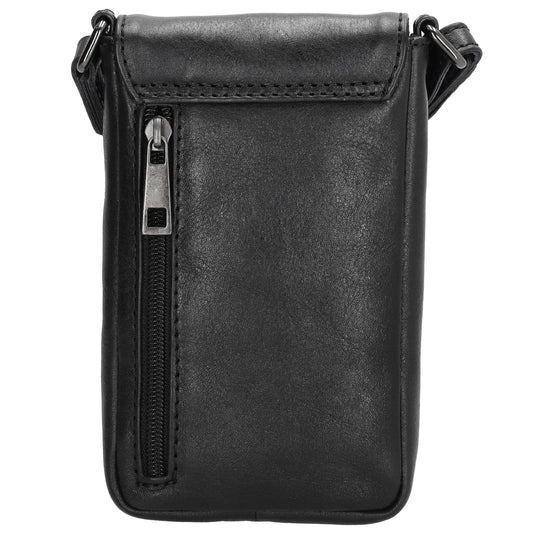 Handytasche| Minibag 10,5 x 16,5cm in Schwarz aus Leder mit Überschlag