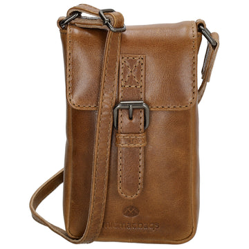 Handytasche| Minibag 10,5 x 16,5cm in Braun aus Leder mit Überschlag - leder-accessoires.com