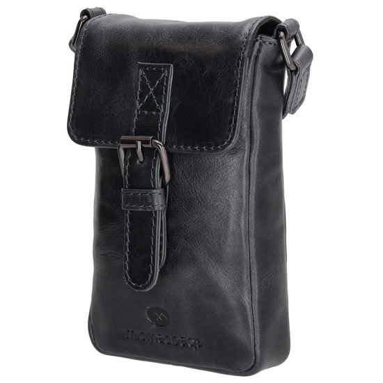 Handytasche| Minibag 10,5 x 16,5cm in Dunkelblau aus Leder mit Überschlag - leder-accessoires.com