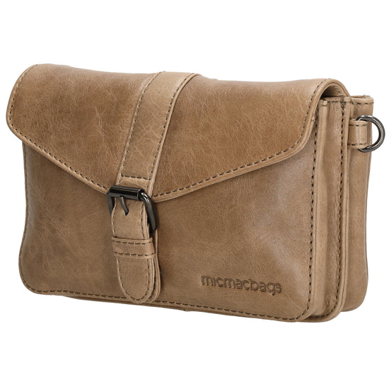 Umhängetasche| Gürteltasche 19 x 11,5cm in Taupe aus Leder - leder-accessoires.com
