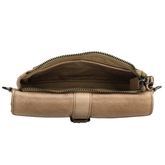 Umhängetasche| Gürteltasche 19 x 11,5cm in Taupe aus Leder - leder-accessoires.com