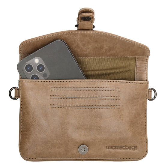 Umhängetasche| Gürteltasche 19 x 11,5cm in Taupe aus Leder - leder-accessoires.com