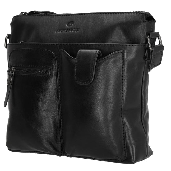 Schultertasche 25,5x23,5cm in Schwarz aus Leder - leder-accessoires.com