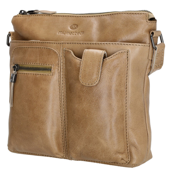 Schultertasche 25,5x23,5cm in Beige|Natur aus Leder - leder-accessoires.com