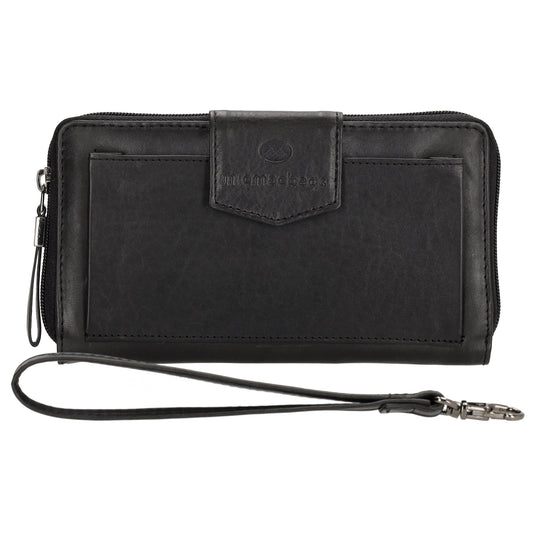 Lederbörse 19x10cm in Schwarz mit Überschlag und Druckknopf - leder-accessoires.com