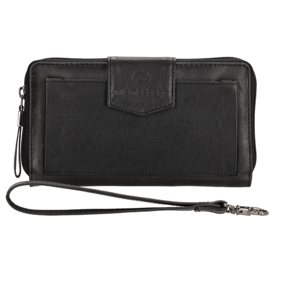 Lederbörse 19x10cm in Schwarz mit Überschlag und Druckknopf - leder-accessoires.com